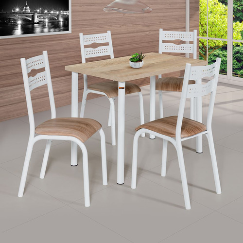 Conjunto De Mesa Ciplafe Luna 4 Cadeiras Tampo Carvalho 1,1m