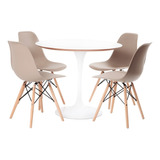 Conjunto Mesa Saarinen Branca 90cm E 4 Cadeiras Eames Fendi