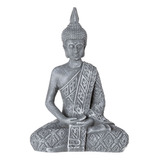 Estátua Buda Hindu Meditando Em Resina Médio Cinza