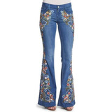 Jeans Ajustados Con Bordados Florales Moda Para Mujer