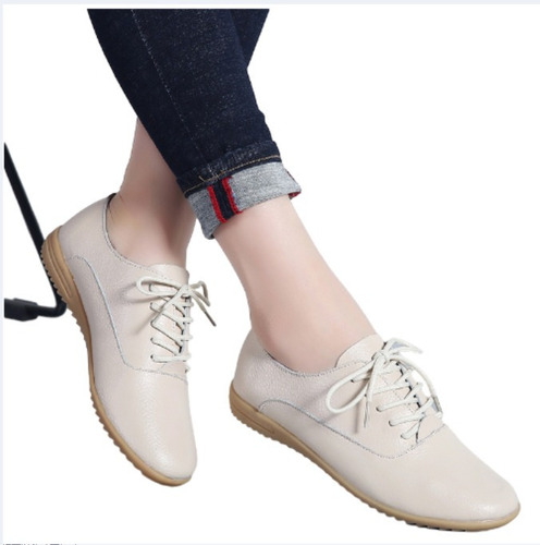 Zapatos Oxford De Mujer Bailarinas De Cuero Con Cordones