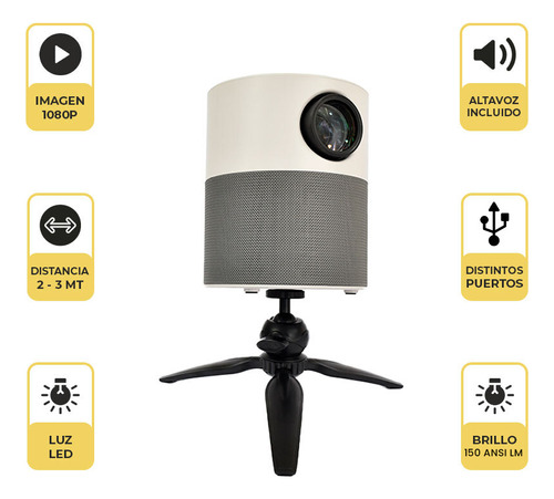 Proyector Led Portátil 360º Full Hd Home Cinema Levo Color Blanco