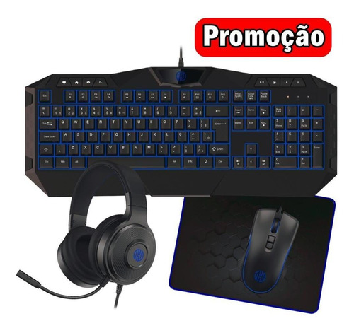 Kit Teclado Mouse Mouse Pad E Headset Azul 4 Em 1 Hoopson