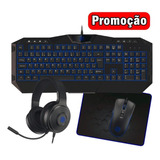 Kit Teclado Mouse Mouse Pad E Headset Azul 4 Em 1 Hoopson