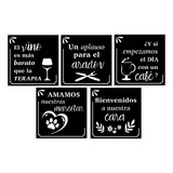 Set Cuadros Madera Decorativo Calado Frases Casa Asado X5