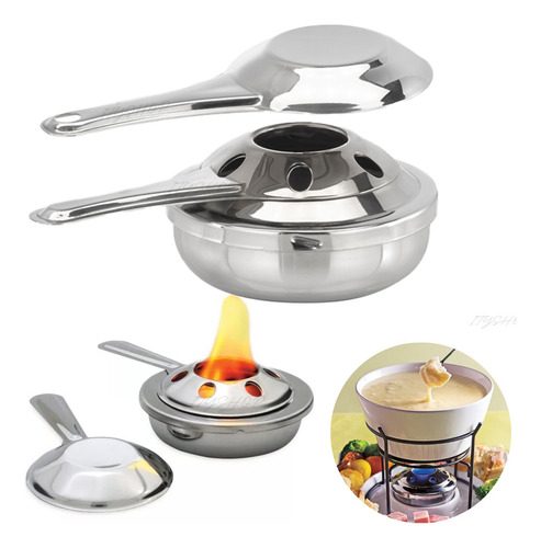 Fogareiro Queimador Álcool Inox Camping Fondue Com Abafador