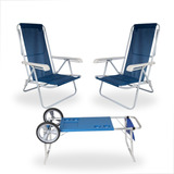 Kit Carrinho De Praia + 2 Cadeiras De Praia Reclináveis Mor