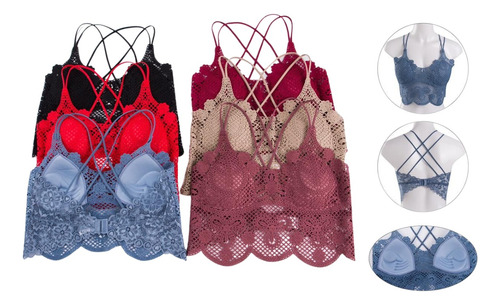 Pack De 3 Bralette Top Con Puntilla Y Push Up -art. 1802