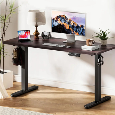 Escritorio Elevable 120 Cm Altura Ajustable Para Computadora Escritorio Gamer Escritorios Para Oficina De Madera Minimalista Color Marrón Oscuro | Meses sin interés