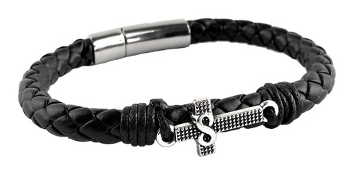 Pulsera Ecocuero Negro Cruz Infinito Cierre Magnetico Moda 