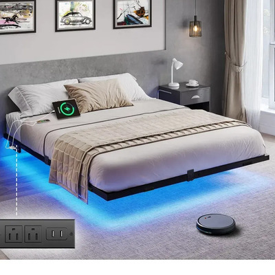 Sshop® Base De Cama King Size Flotante Con Luces Led Ajustable Blanco | Envío gratis