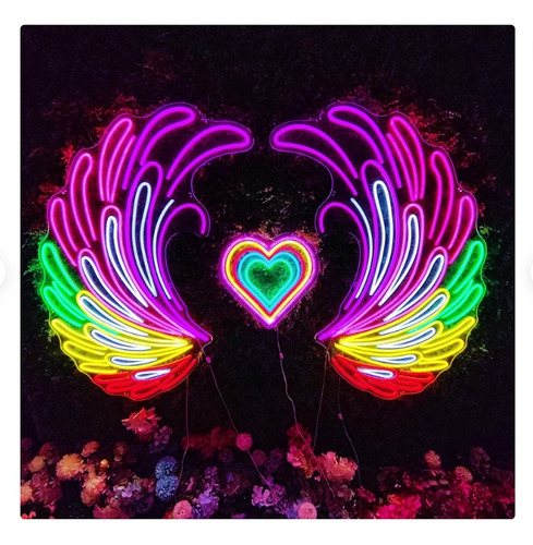 Letrero Led Neon Alas Multicolor Corazon Alto 70cm Luminoso