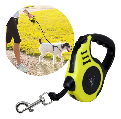 Correa Para Perros Chicos Y Medianos Retráctil 3m Resistente Color Amarillo