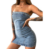 Vestido Jeans Elastizado Strapless Sexi Verano Fiesta