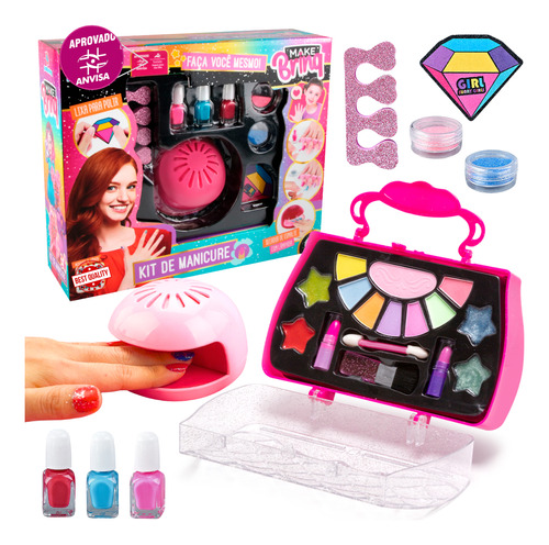 Kit Maquiagem Infantil Completo Beleza Esmalte Batom Secador