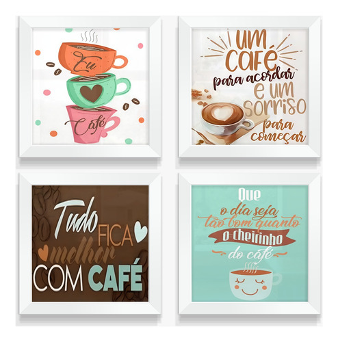 Kit 4 Quadros Placas Decorativas Frases Café Cozinha