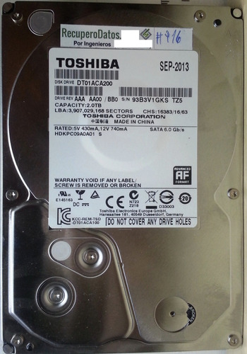 Disco Toshiba  Dt01aca200  2tb Sata 3.5 - 1432 Recuperodatos