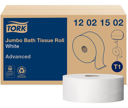 Tork Advanced 12021502 Jumbo Bath Tissue Roll, 2-ply, 10 