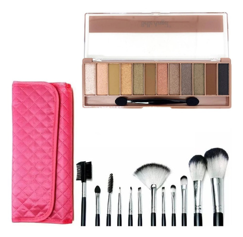 Kit 12 Pincéis Macrilan Pincel + Estojo Maquiagem 12 Sombras