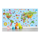 Adesivo Mapa Mundi Infantil Painel De Parede 2m² Decoração Quarto Criança Espaço Kids Brinquedoteca Parede M09