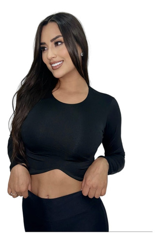 Blusa Dama Crop Top Manga Larga Tipo Corazon Moda Femenina