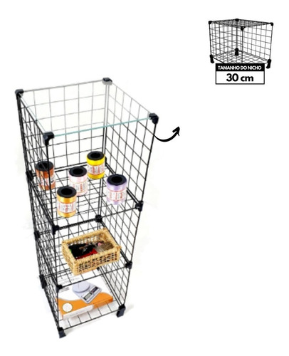 Estante Aramada 3 Nichos Com Vidro Para Residências, Closets