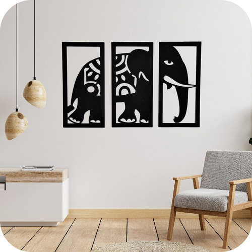 Cuadro Calado Elefante Hindu Arte Set X3 Mdf Listo P Colgar