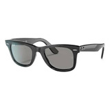 Óculos De Sol Ray-ban Wayfarer Original Classic Large Armação De Acetato Cor Polished Black, Lente Grey De Cristal Clássica, Haste Polished Black De Acetato - Rb2140