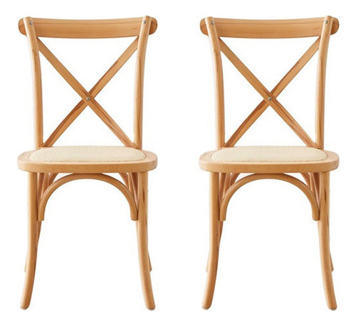 Silla De Comedor Cross Rattan Natural Madera Paraíso X2