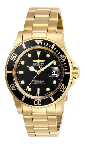 Reloj Invicta 26975 Pro Diver Cuarzo Hombre Correa Oro Bisel Negro/oro Fondo Negro