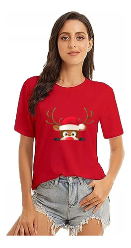 Polera De Mujer Navideño Pique Algodon Estilo Alce Casual