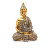 Buda Tailandês Meditando Dourando Brilhante Buda 9 Cm