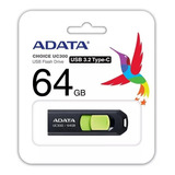 Memoria Usb Tipo C Adata Uc300 64gb Retráctil Negro/verde