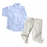 Conjunto Social Calça Sarja Camisa Infantil Menino Criança