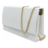 Bolsa Feminina Clutch Social Matelassê Madrinha Casamento Cor Branco Com Dourado