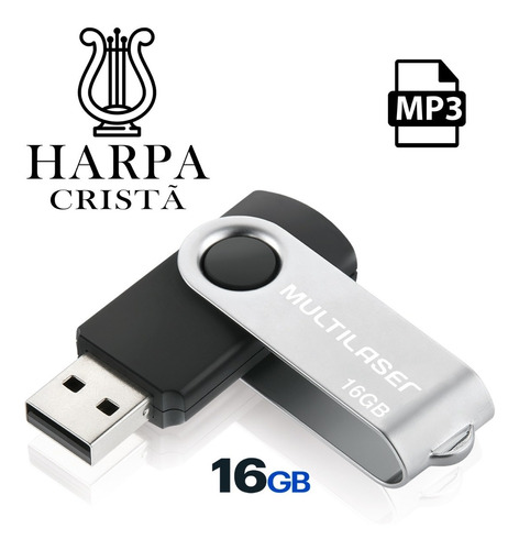 Harpa Cristã Pendrive 640 Hinos Twist Multilaser 16gb