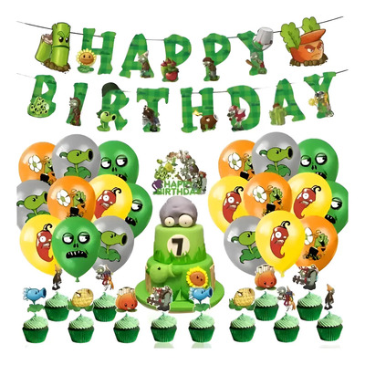 Kit Fiesta Plants Vs Zombies Globos De Cumpleaños Decoración