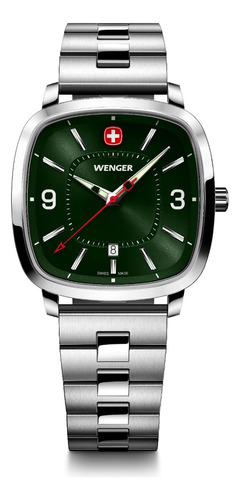Wenger Reloj Vintage Sport, Verde, Acero Inoxidable Color De La Correa Plateado Color Del Bisel Plateado Color Del Fondo Verde
