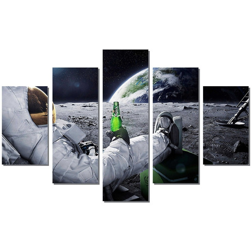 Quadro 5 Peças Pra Sala Varias Fotos De Astronautas Na Luas