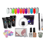 Kit Polygel Neón 3pz+pincel+tip Dual+base+top+lampara Pro M1