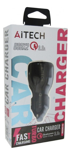 Cargador Auto Carga Rapida Turbo 3.0 2 Usb + Cable iPhone Color Negro