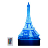 Velador Lampara Torre Eiffel Ilusión 3d 16 Colores + Poster