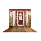 Fundo Fotográfico Natal Porta Vermelha Árvores - 150x170cm Cor Colorido Desenho Impresso Natalino