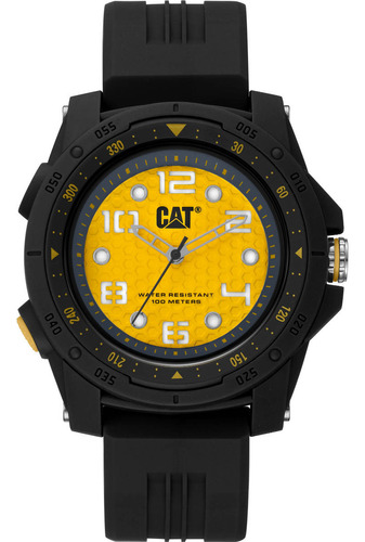 Reloj Pulsera Cat Aperture Lp.160.21.737, Para Hombre, Fondo Amarillo, Con Correa De Silicón Color Negro