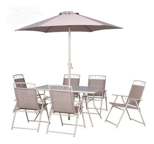 Comedor Para Exterior Con 6 Sillas Plegables Y Sombrilla