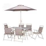 Comedor Para Exterior Con 6 Sillas Plegables Y Sombrilla