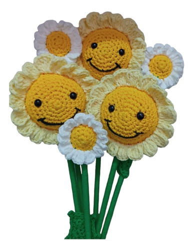 Ramo De Flores Surtidas En Crochet- Girasol Caritas !! 