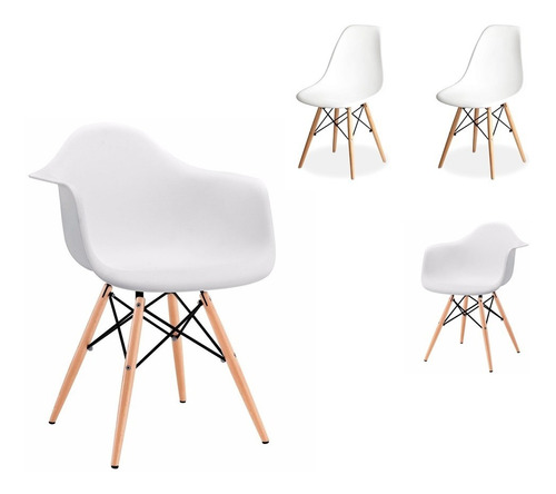 Combo 2 Sillas + 2 Sillones Dsw Diseño Moderno Pata Madera - Eames