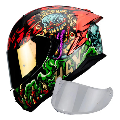 Casco Moto Hax Obsidian Mictlan Verde\u002Frojo Dot Ece 22.06 Verde\u002Frojo Obsidian Mictlan | Meses sin interés