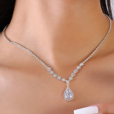 Juego Collar Y Aretes Lágrima Zirconia Para Novia Boda Blanco | Envío gratis